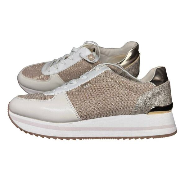 Michael Michael Kors Monique Trainer Gold and White Sparkle Size 10M - Picture 2 of 16